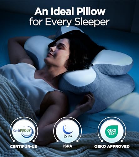 Osteo Enjoy Pain Relief Sleeping Cervical Neck Pillow, Ergonomic Contour Zoned Fits Side Sleeper, Non-Temperature Affected Memory Foam Pillows, Q-max Cooling Pillow Support Back Stomach Sleepers - color: Gray