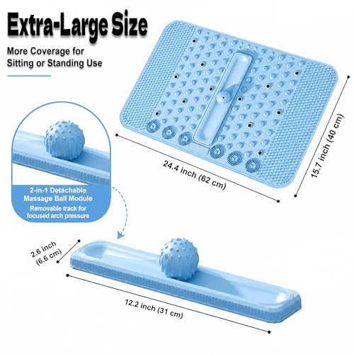 Soft TPR Extra Large Acupressure Foot Massage Mat With Removable Ball | 12 Magnets, Silicone-Like TPR, 24.4" x 15.7" Roll-Up Under Desk Foot Massager For Plantar Fasciitis And Foot Pain Relief - color: Blue