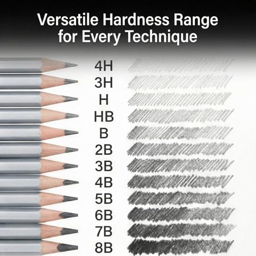 12 Pieces Graphite Sketching Pencils Set (8B-4H), Sketch Pencils for Drawing, Shading and Drafting, Art Supplies Kit for Artists, Adults - style: 12 Pcs