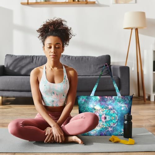 Yoga Bag for Women, Large Canvas Yoga Mat Tote Bag with Yoga Mat Carrier | Large Mat Pocket Fitness Tote for Pilates, Gym, Travel, Office & Beach - color: Colorful Texture