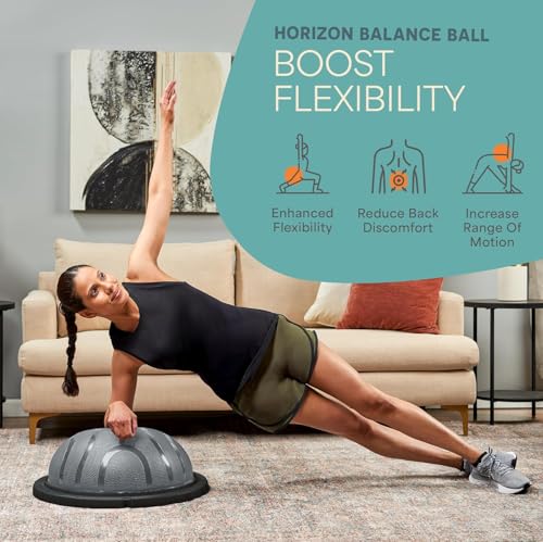 Lifepro Horizon Half Balance Ball Trainer with 440 lb Capacity Stability | half balance ball for full-body training, core strengthening and home gym fitness routines. Includes a pilates ball - color: Gray