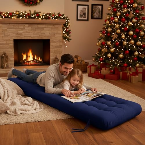 Vercraft Long Floor Cushion Large Floor Cushion with Brushed Cotton 74.8 x 27.5 x 3.15 in Jumbo Lounger Pillow for Outdoor Indoor Bay Window Meditation Yoga Reading Sleeping(1 Pc,Navy Blue) - color: Navy Blue