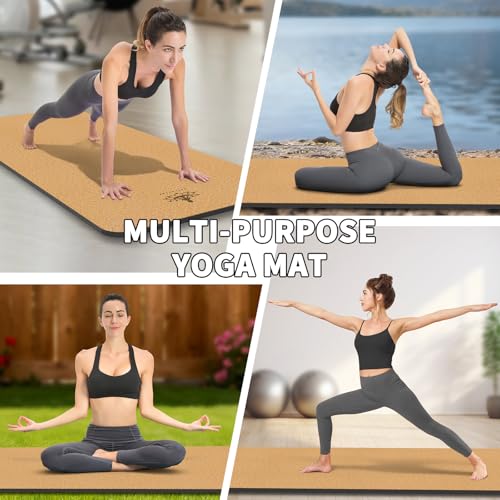 Hatha Yoga Extra Large Natural Cork Yoga Mat - 78" x 32" or 72" x 48", 1/2" Extra Thick Non-slip TPE Exercise Mat, Anti-tear Pilates Mat for Home, Gym, Hot Yoga, Stretching, Fitness & Workouts - size: Extra Long (78"x32"x1/2")