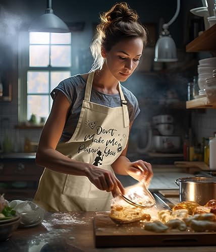 Funny Aprons for Women with Pockets for Baking Cooking,Cute Birthday Christmas Gifts for Mom Wife Friends Sister - color: Off-white