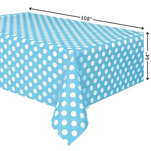 Powder Blue Dots Rectangular Plastic Table Cover (54" x 108") - 1 Pc - Perfect for Parties and Events - Instantly Elevate Your Table Setting! - color: Light Blue