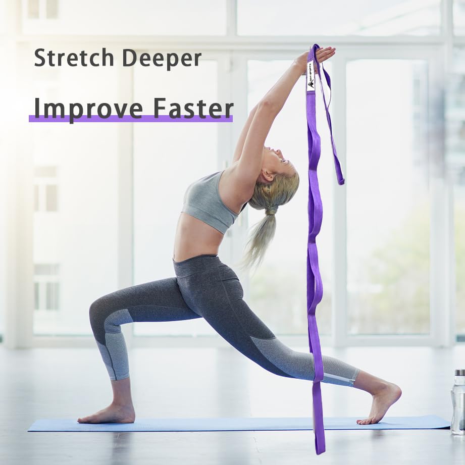 Stretching Strap Yoga Strap with Loops for Physical Therapy, Non-Elastic - color: Purple