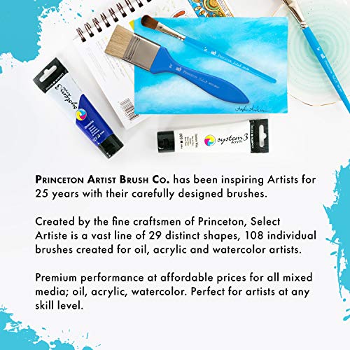 Princeton Select Artiste, Series 3750, Paint Brush for Acrylic, Watercolor and Oil, Flat Wash, 1 Inch - size: Size 1 inch