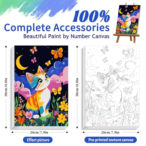 ZTOTZ Framed Paint by Number Kids Teens Ages 8-12,Cute Cat | Easy Paint by Numbers Kit for Kids,Number Artist Framed Canvas for Wall Decor 8x12inch - color: A-12-cat