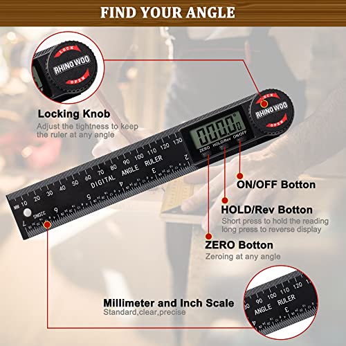 Digital Angle Finder Protractor, Angle Measuring Tool for Woodworking/Carpenter/Construction/Handmade Measurement,Angle Finder Ruler with 7inch/200mm(2 Batteries Included) (Enhanced ABS)