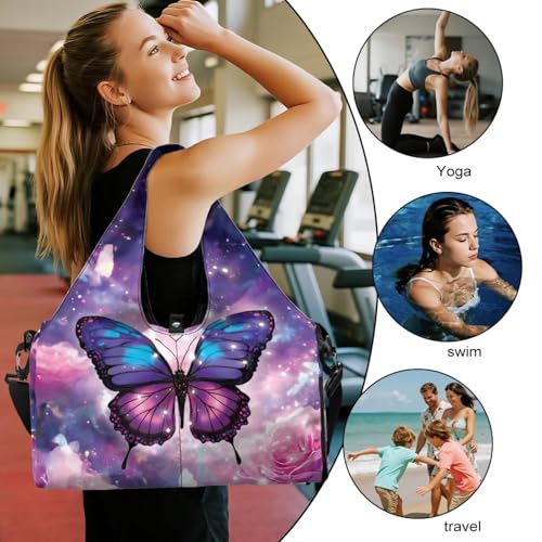 Yoga Mat Bag for Men Women Canvas Yoga Mat Carrier Take In Out Mat Easily for Beach Swim Bags Pool Sports Gym - color: Butterfly