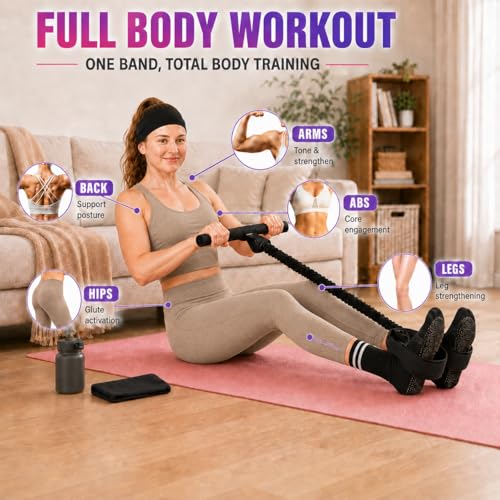 Sit Up Pedal Resistance Band, Upgraded Stitched Core Workout Equipment, 3-in-1 Anti-Snap Pull Rope Stretching Kit with Non-Slip Yoga Socks & Sports Headband - color: C-Black, size: 55LB