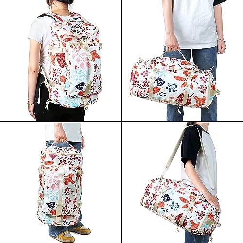 Kalesi Gym Duffle Bag Backpack 4-Way Waterproof with Shoes Compartment for travel Sport Hiking laptop - color: Floral-sea Salt White