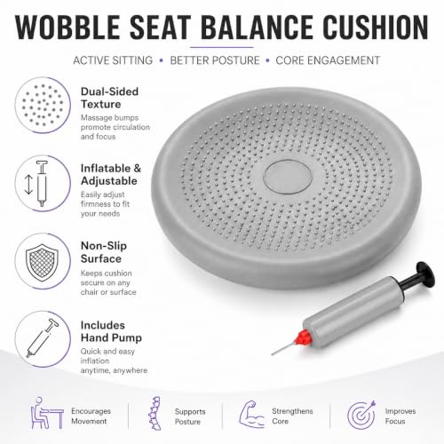 Hanstuten Wobble Seat Cushion Balance Disc - Rubber Wiggle Seat for Active Sitting, Office Desk Chair, and Core Strength Training - color: grey