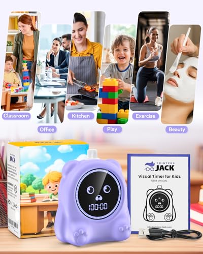 Visual Timer for Kids, 100 Min Digital Timer with Paused, Rechargeable Countdown/Up Timers, 3 Alarm, Silent, Vibrate & Sound Mod, Productivity Timers for ADHD, Classroom, Teacher, Exercise, Study - color: Purple