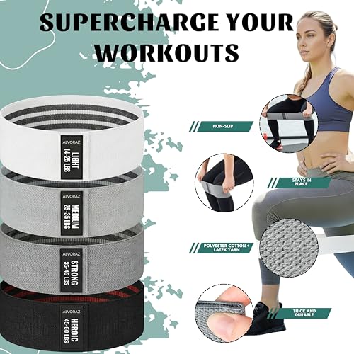 Fabric Resistance Bands for Squats, Glutes & Legs – 3‑Level Non‑Slip Booty Bands Set – Thick Loop Bands for Women & Men – Home Workout, Pilates & Yoga