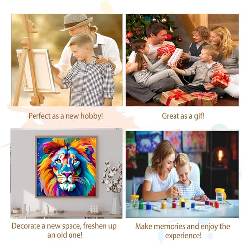 Artunion Framed Paint by Numbers Kit for Adults Beginners & Kids Ages 8-12,Colorful Lion Paint by Number with Frame,Easy Animal Paint by Numbers Kit on Canvas 10 * 10 Inch Without Easel - color: ZXT-265-F