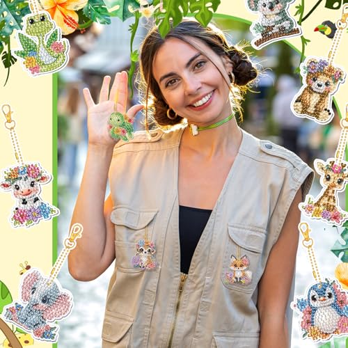 WILLBOND 30 Pcs Diamond Art Keychain Kits for Adults, Watercolor Animal | Diamond Painting Keychain Kits, Double Sided, 5d Rhinestone Painting Hanging Ornaments for DIY Crafts Gifts Decor - color: Watercolor Animal