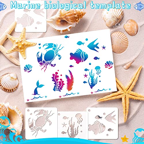 Augshy 56 Pieces Small Summer Sea Ocean Beach Stencils for Painting Crafts | Plastic, Kids Wall Floor Home Decor, Drawing Rock Painting Scrapbooking, Reusable Marine Animal Pattern Shapes, 3 Inch - style: Ocean Creatures