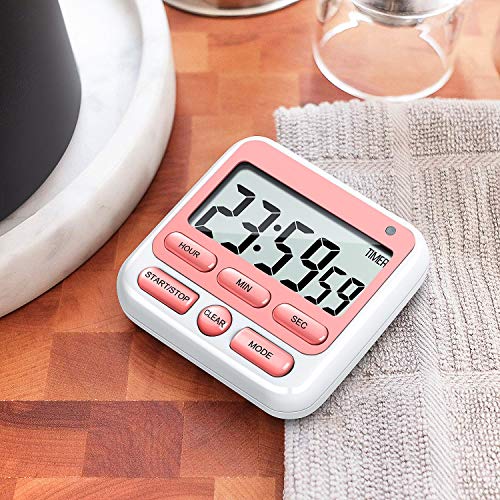 4-in-1 Digital Timer with Count Up/Down, Clock & Alarm, Ring & Silent Modes - color: Pink