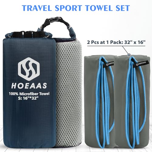 HOEAAS 2 Pack Microfiber Camping Towels, Quick Dry Towel, Super Absorbent Ultra Compact Travel Towel Soft Lightweight Sports Towel for Sweat Fast Drying Towels for Pool,Gym,Hiking,Backpacking,Fitness - color: Grey, size: S: 32" x 16"+32" x 16"