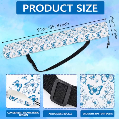 FINGERINSPIRE Mahjong Mat Holder Bag with Strap 35.83x5.9inch Canvas Yoga Mat Bags with Adjustable Strap Blue Butterfly Floral Print Drawstring Carrier Bag Outdoor Travel Storage for Mahjong Yoga Mats - color: Blue