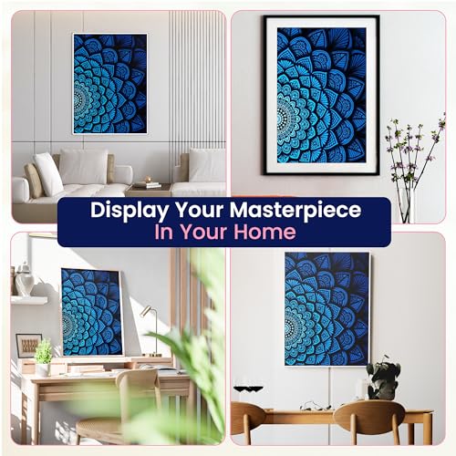 Modern Merch Mandala Diamond Art Kits for Adults, Blue and Black Pattern 5D Diamond Painting for Adults, DIY Mandala Wall Art, Cross Stitch Pattern Gem Art, Full Round Drill 12x16 - color: Blue Mandala