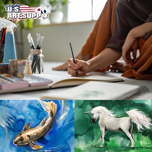 U.S. Art Supply 5.5" x 8.5" Watercolor Book (2 Pack, 76 Sheets Each) - 110lb (230 GSM) Linen-Bound Hardcover Artist Paper Pads - Acid-Free Cold-Pressed Watercolor Paper Pad Mixed Media - size: 5.5-x-8.5-inch