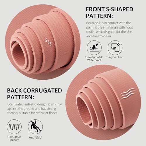 Gruper Yoga Mat Non Slip, 72"L x 24"W x 0.24"/0.32"TH, Anti-Tear Exercise Mat with Carrying Strap and Bag, Pro TPE Yoga Mats for Women, Workout Mats for Home, Pilates and Floor Exercises - color: Pink