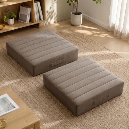 JKMAX 2 Pcs High Density Foam Floor Pillow - Upgraded Large Pillows Seating for Adults - Outdoor Floor Cushion with Soft Tufted Cover - Yoga Pillows for Sitting On Floor - 22 Inch Coffee - color: Coffee, size: 2 Counts