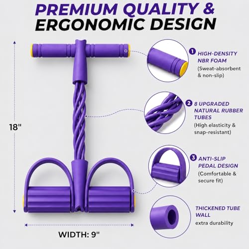 8-Tube Pedal Resistance Band, Sit Up Pull Rope for Home - color: Purple