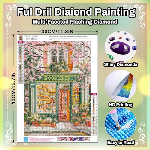 HITO Bookstore Diamond Painting Kits for Adults Bookstore Diamond Art Kits | Gem Art Kits for Adult for Gift Home Wall Decor 12x16 Inch - color: G9594