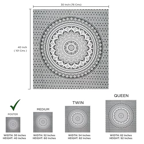 raajsee Indian Cotton Grey Black Tapestry Mandala Wall Hangings- Tapestry For Bedroom - Indie Wall Tapestry Hippie Room Decor - Boho Small Tapestrys Aesthetic 30x40 Inches - color: Black White Ombre, size: 40"L x 30"W