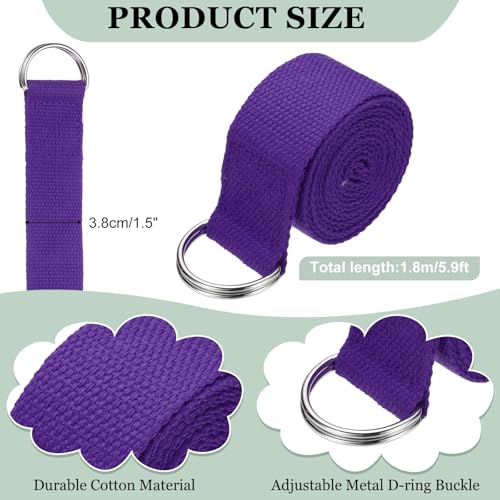 Yoga Strap for Stretching, Athletic Stretch Band with Adjustable Metal D Ring Buckle Yoga Bands - color: Purple, size: 5.9ft