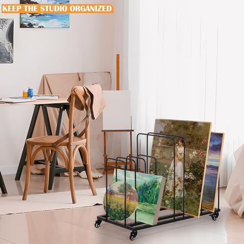 ikare Art Canvas Storage Rack, Art Storage Rack with Wheels | Adjustable Art Storage Easel Display Stands for Canvas Boards, Panel, Crafts Drying & Print Racks, Frame