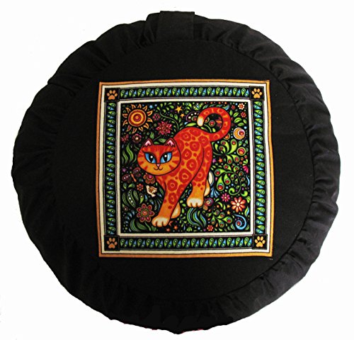 Meditation Cushion Zafu Buckwheat Pillow - Heavenly Kitties - Walking Rusty - color: Walking Rusty