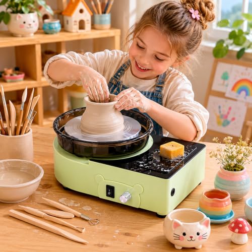 Pottery Wheel Machine with Foot Pedal, 6" Turntable Two-Way Rotation Clay Wheel,Electric Ceramic Forming Machine with Detachable Basin,DIY Clay Potter's Wheel Kit for Kids and Beginners Adults at Home