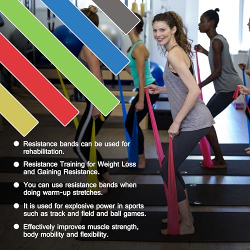 5-Piece Resistance Bands Set, 5.9 ft, Latex-Free for Exercise and Therapy - color: Gradient Blue Set, size: 6.9FT