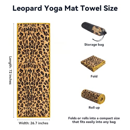 Leopard Yoga Mat Towel with Storage Bag, Non-Slip Towel 72 x 27 In (Yellow) | Lightweight Travel Workout Towel, Soft, Sweat Absorbent, Quick-Drying, Ideal for Hot Yoga, Home Yoga, Pilates, Gym - color: Yellow