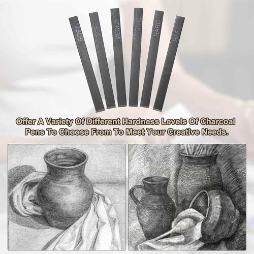 MECCANIXITY Compressed Charcoal Sticks, Hard Grade Square Vine Charcoal Sticks Set Art Supplies for Painting Drawing Sketching Shading Artists Beginners(Pack of 6) - style: Hard
