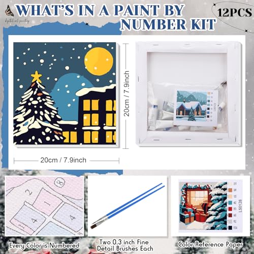 Nezyo 12 Sets Paint by Numbers Kit with Frame for Adult, 8 X 8 Inch | Easy DIY Acrylic Painting for Beginners, Ideal Birthday Gift, Art Party Classroom Activity, Winter Holiday Themed Canvas - style: Winter