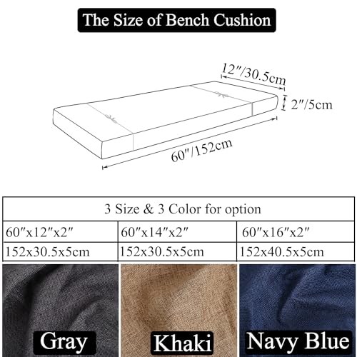 Bench Cushion for Indoor Furniture, Non Slip Window Seat Cushion - color: Navy Blue, size: 60″x12″