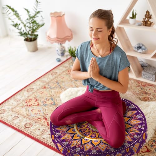 Mandala Meditation Cushion, Boho Meditation Mat, Meditation Pillows for Sitting on Floor, Cushions for Sitting in Home and Outdoor, Round Floor Pillows Cushion Seating for Yoga Accessories 22'' X 22'' - color: 10.mandala Meditation Cushion-2, size: 22x22