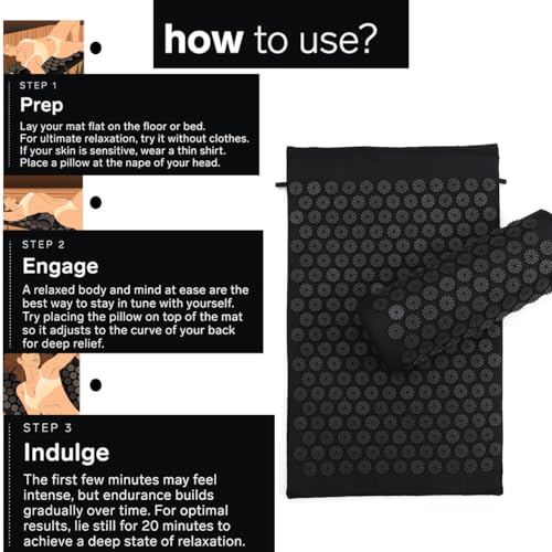 Acupressure Mat and Pillow Set for Back/Neck Pain Relief and Muscle Relaxation (Black/Black)