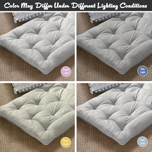 Intelligent Design Foldable Lightweight Lounge Floor Pillow 27" x 74" Grey | Edelia Poly Chenille Soft Sheen Cushion, Tufted Seat for Meditation, Game Playing, Yoga, Reading with Travel Wrap - color: Gray