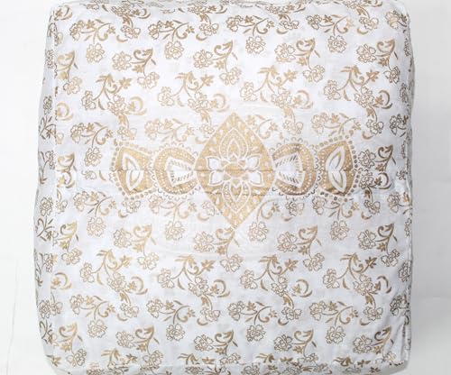 INDIAN CRAFT CASTLE Mandala Mandala Barmeri Large Floor Pillow Cover Cushion Meditation Seating Ottoman Throw Cover Hippie Decorative Zipped Bohemian Pouf Ottoman Cases (Golden, 16" Square)
