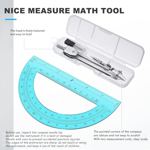 EBOOT Student Geometry Set, 180 Degree Protractor Compass 6",Blue | Swing Arm Protractor Ruler Compass, Geometry Drawing Tools for Measuring Angles, School Classroom Math Supplies - color: Blue