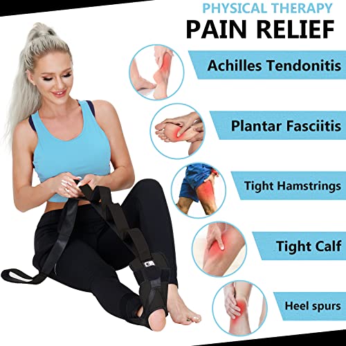 Foot and Calf Fascia Stretcher for Plantar Fasciitis, Physiotherapy Stretching Strap, Yoga Stretch Strap Improves Strength and Relief to Heel Spurs, Calf, Thigh and Hip (Black) - color: Black