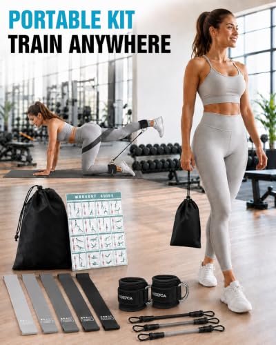 Resistance Bands Set – Resistance Band and Adjustable Ankle Exercise Bands with Cuffs Great Equipment for Training, Working Out, Yoga,Home Gym with Training Guidance & Carry Bag,Set of 8 - color: Black
