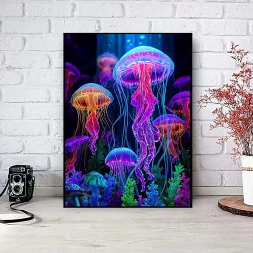 SHICERNHJ Jellyfish Diamond Art Painting Kits for Adults,5D Diamond Art Kits for Full Round Diamond Dots Painting,DIY Round Gem Art Diamond for Beginner Home Wall Decor 12 x 16 Inch - color: SH150