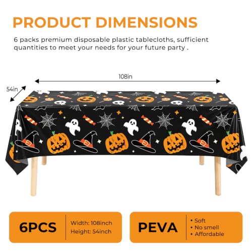 6 Pack Halloween Pumpkin Ghost Tablecloth, 54" x 108" Rectangular Plastic Spider Web Table Cloth Large Size Halloween Table Covers for Home Decor Party Decorations (Halloween Pumpkin Ghost) - color: Halloween Pumpkin Ghost
